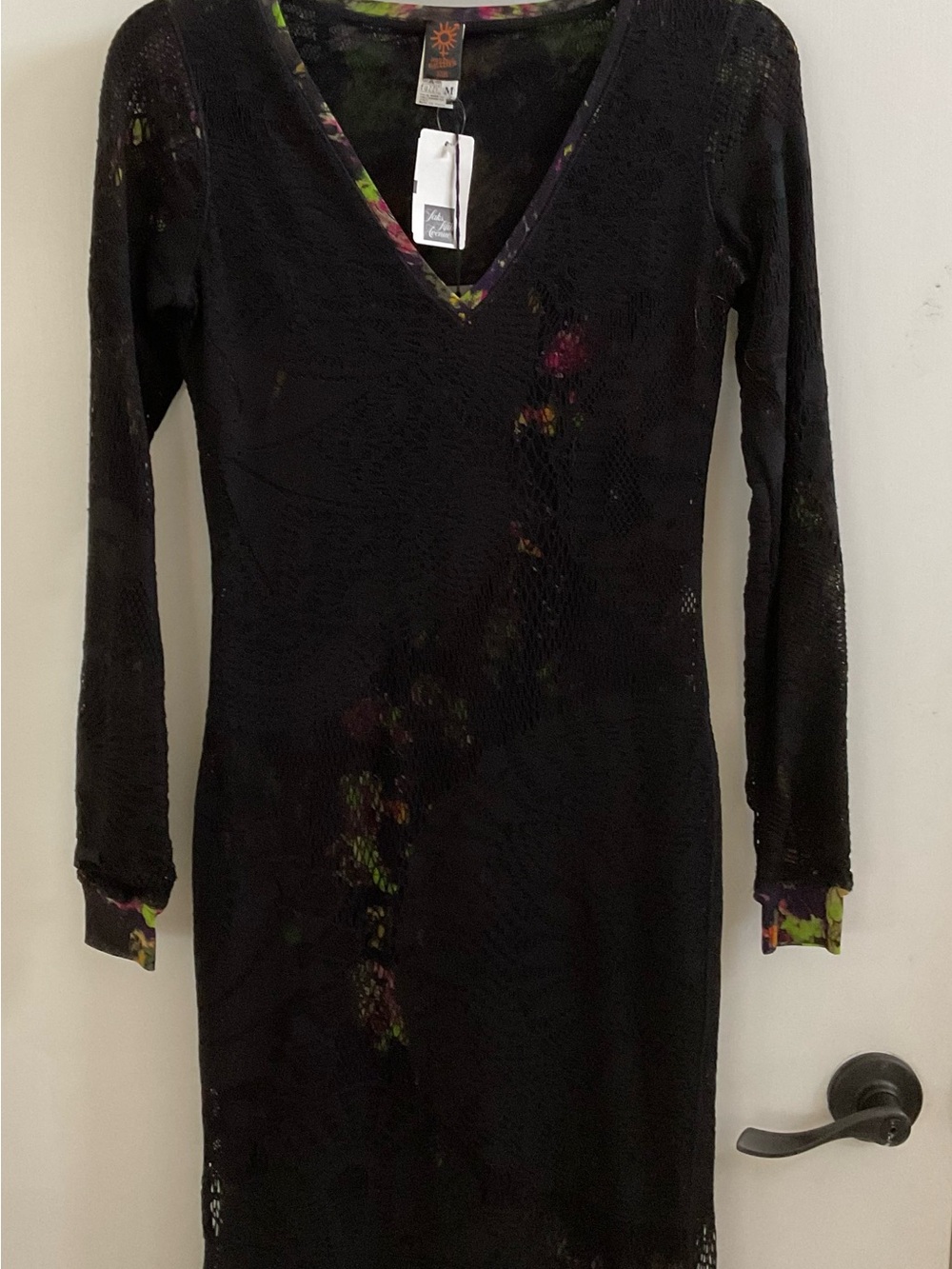 JEAN PAUL GAULTIER SAKS BLACK OVERLAY MULTI PRINT DRESS M 4 6 8 NWT